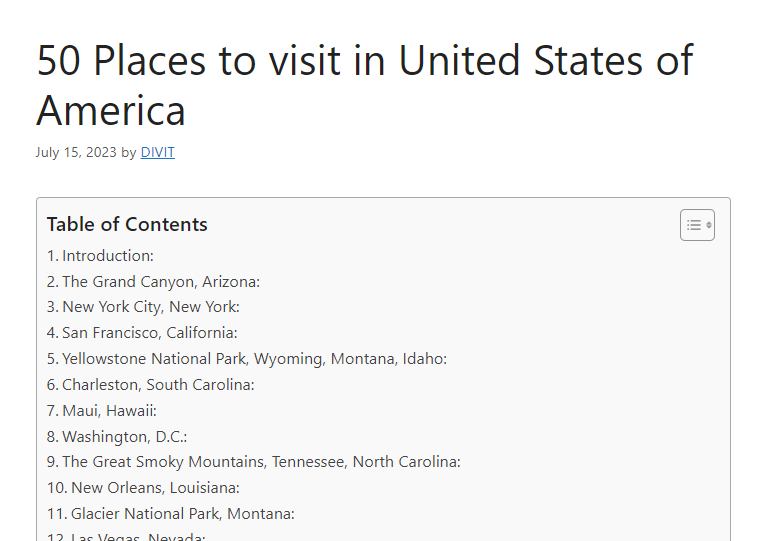 Places to visit in United States of America