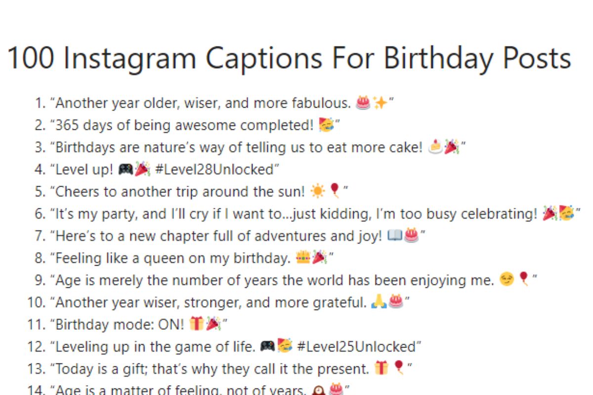 100 Instagram Captions For Birthday Posts